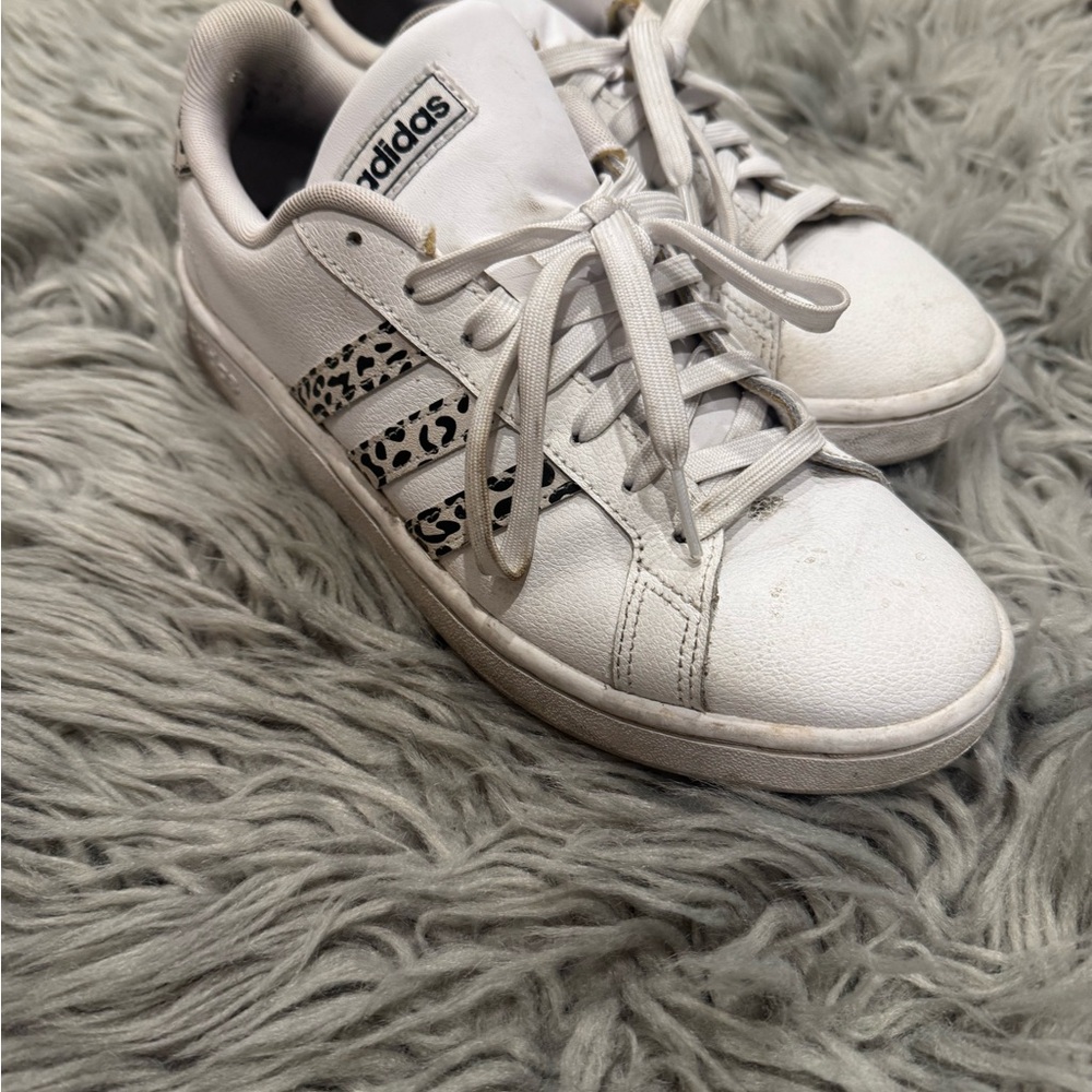 Adidas White Sneakers with Animal Print Accents